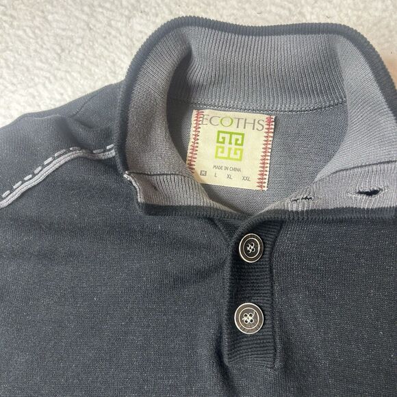 Ecloths Men’s M Organic Cotton Mock Pullover Gray Longsleeve Button Neck Preppy - Picture 2 of 9